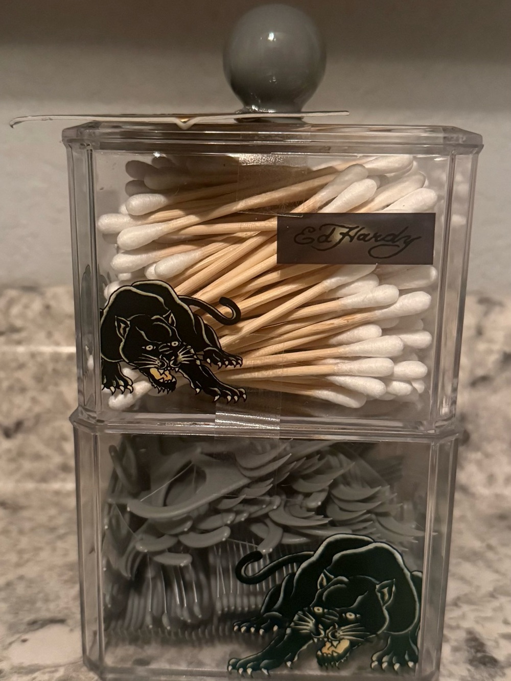 Ed hardy 230 piece cotton swabs and 150 piece dental floss with storage co